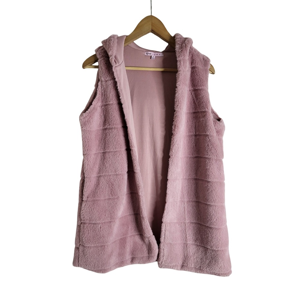 Crave Fame Women Mauve Pink Faux Fur Hooded Vest Feminine Chic Size Small